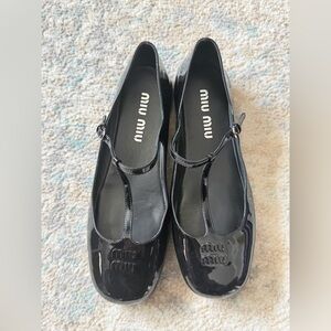 Miu Miu Black Patent Leather T-Strap ballet Flats